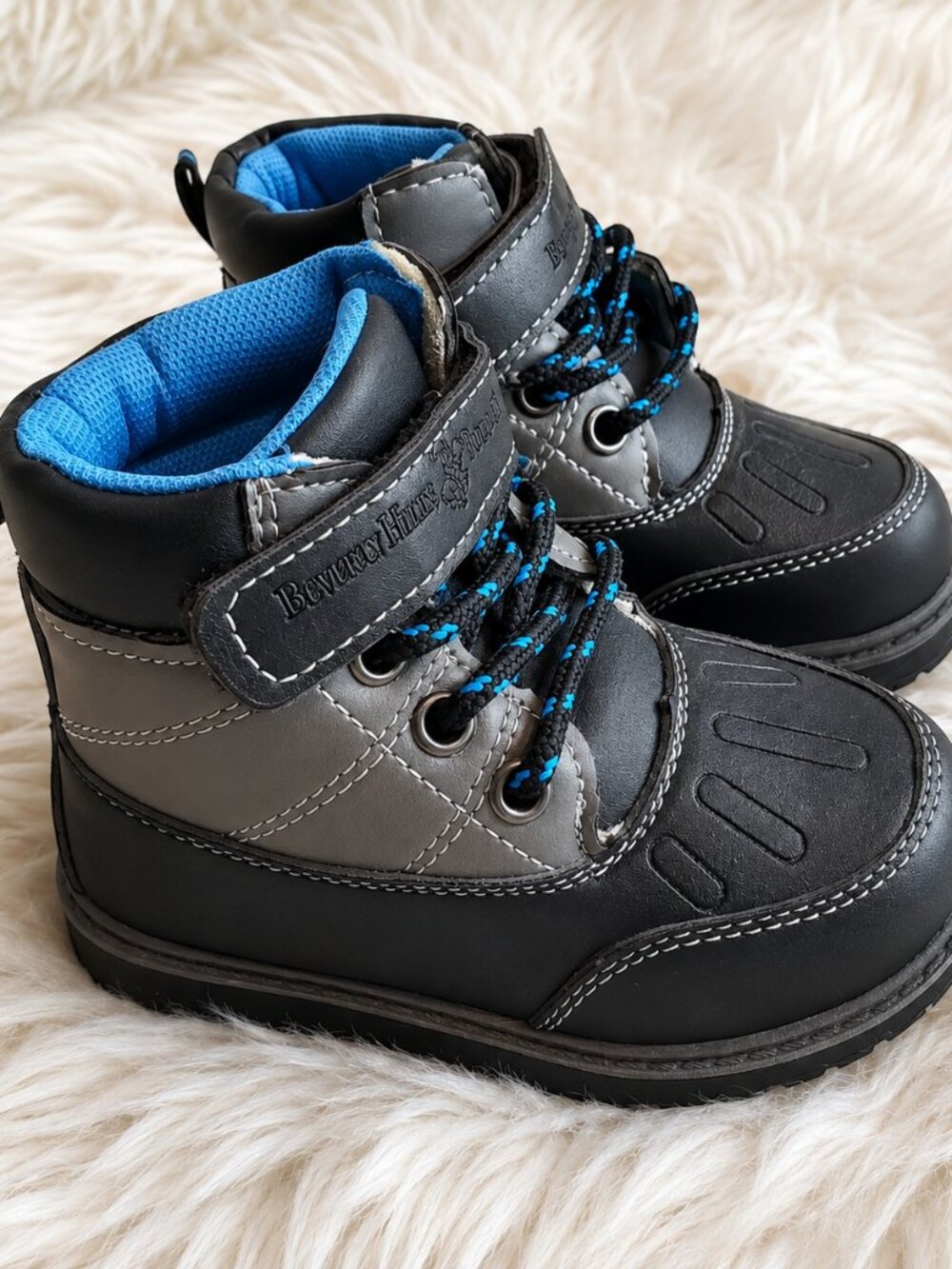 Beverly Hills Boy's Black Polo Club Lace-up Non-Slip Trendy Exeter Boot SZ 5